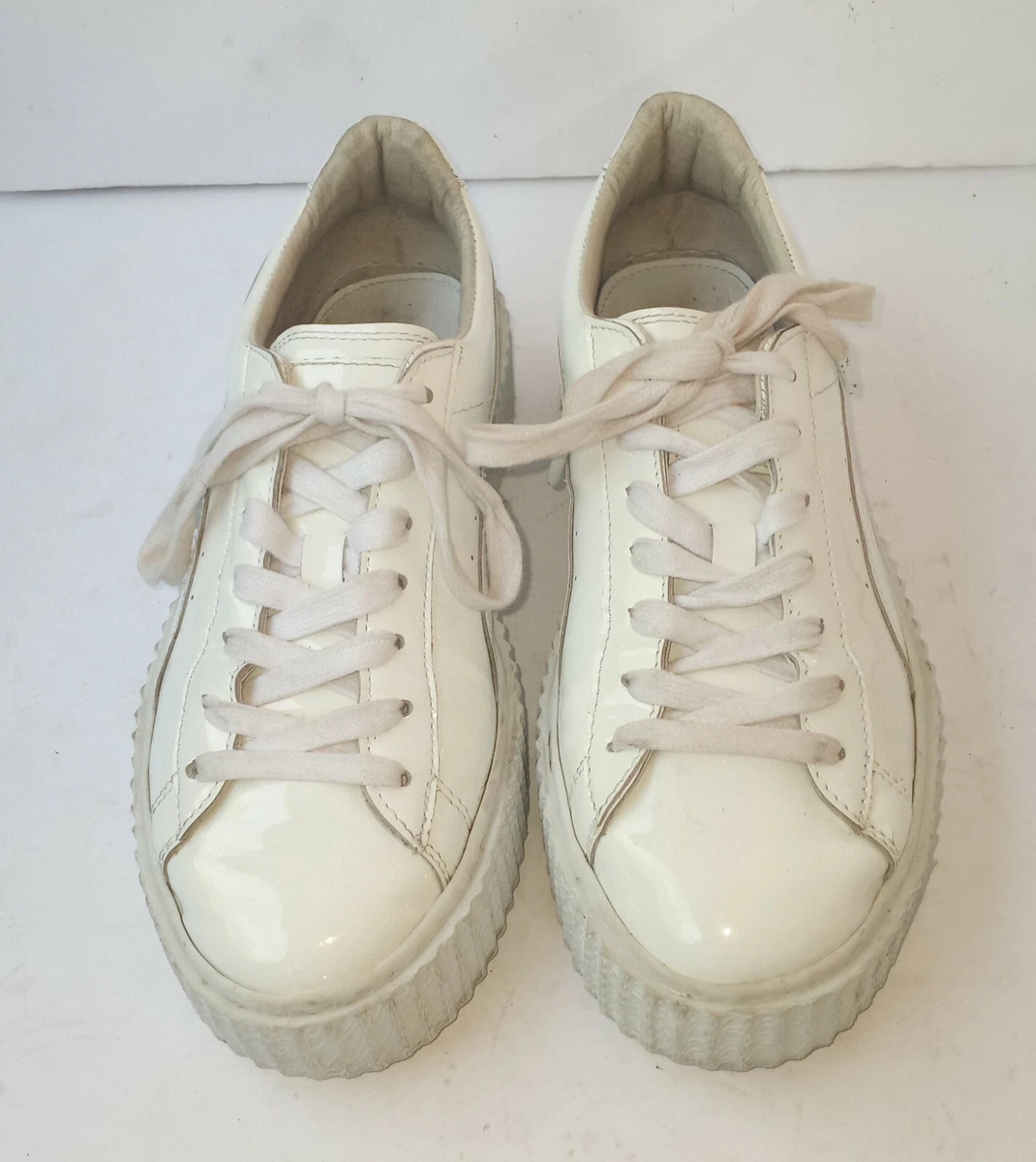 Puma Fenty by Rihanna White Shiny Patent Leather Platform Shoes Women US 10M