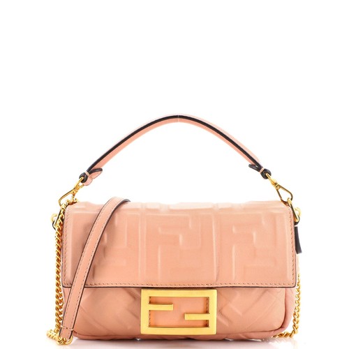 FENDI Zucchino Spalmati Vitello Mini Forever Chain Strap Pochette Nocciola  Castagna 56240