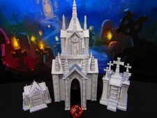 3 Mausoleum Tomb 9pc Grave Set for Graveyard / Cemetery Scatter Terrain Scenery