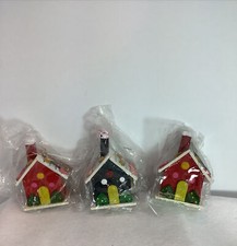 Vtg Jasco ToyLand 3 Wooden Gingerbread House Ornaments Hand Crafted Painted New