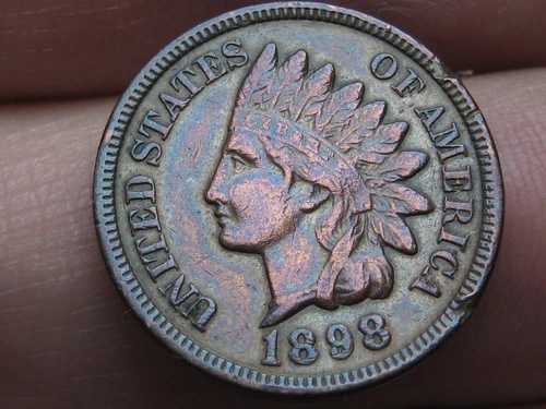 1898 Indian Head Cent Penny- XF Details, Toned