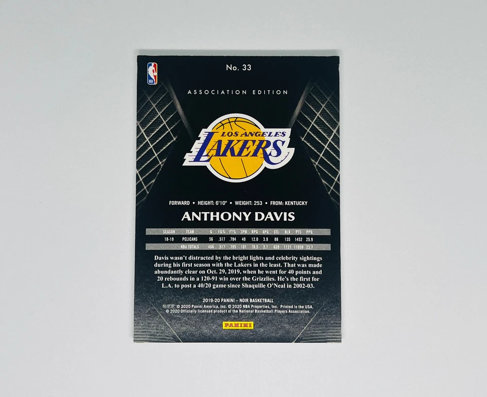 Anthony Davis 2019-20 Panini Noir #33 Association Edition #/10 - Image 2 of 3