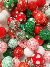 50 Qty 20mm Christmas Mixed Acrylic Beads, Bubblegum Beads, Chunky Beads