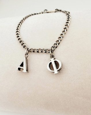 ALPHA PHI Art Deco Antique Vtg Sterling Silver Bracelet Sorority Charm Keepsake