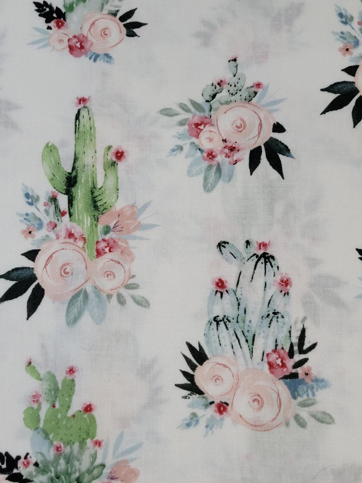 OFERTA Hermosa Tela Artesanal Edredón Algodón Temático Cactus del Desierto Colores Pastel 2  Foto 2 de 3