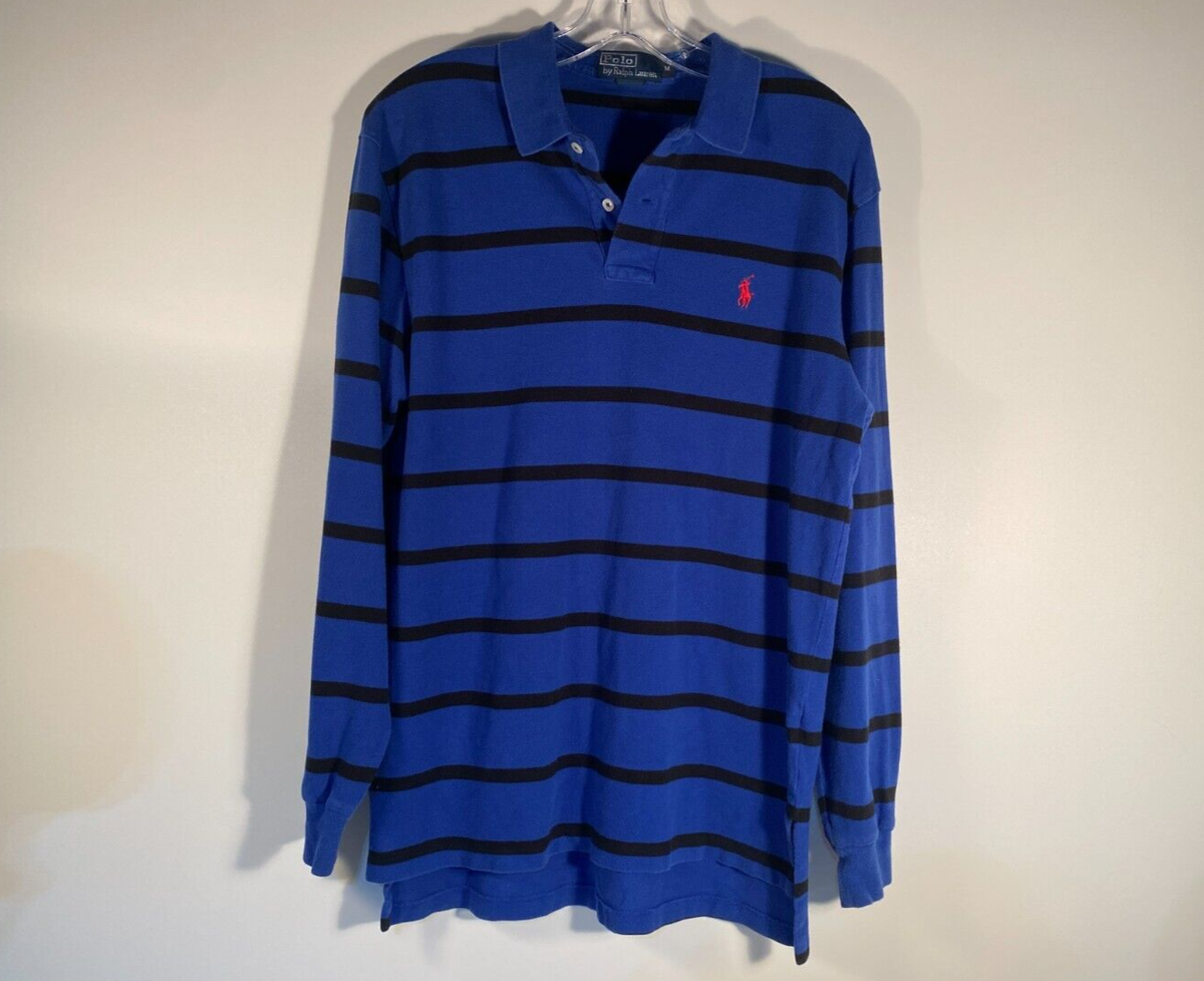 Polo Ralph Lauren Blue Black Striped Rugby Style Polo Shirt Men