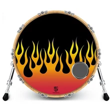Custom Bass Drum Head with 4" Port Ring - Hot Rod Flames