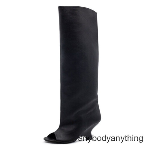 Runway Occident Style Damen Peeptoe Kniehohe Stiefel Sonderform Absatz 34-43 - Bild 2 von 30