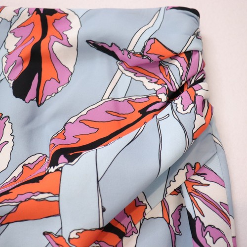 C/MEO Collective Pencil Midi Skirt Size S Baby Blue Faux Wrap Bold Floral Slit - Picture 9 of 10