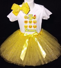 Emojis With NAME 5th Fifth 5 Birthday Yellow Tutu Dress Fast Shipping