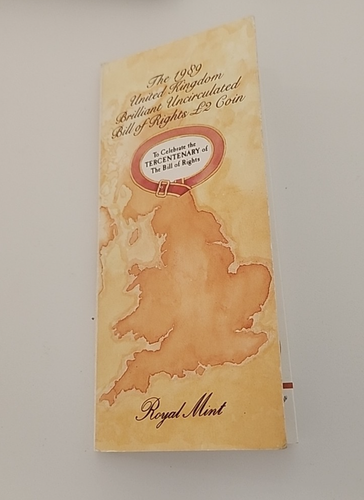 IL 1989 REGNO UNITO BRILLANTE CARTA DEI DIRITTI NON CIRCOLATA MONETA DA 2 STERLINE - Foto 3 di 3