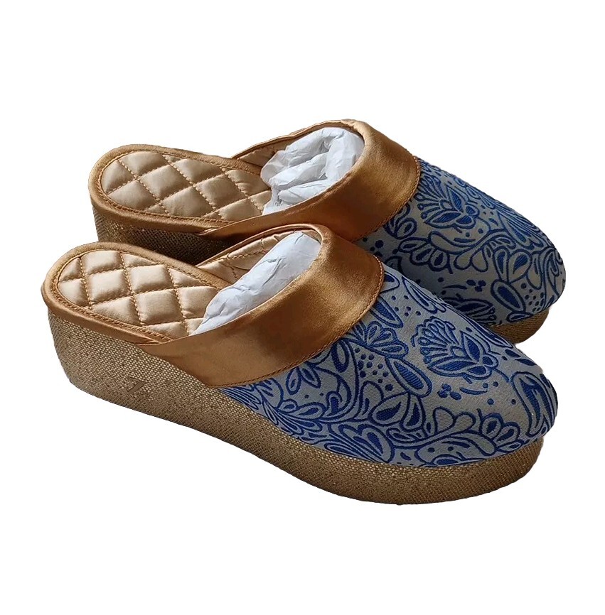 PANTOFOLA D’ORO SCARPE SLIP ON ZSA Degene Rossi donna taglia 7 nuove ciabatte lusso blu oro