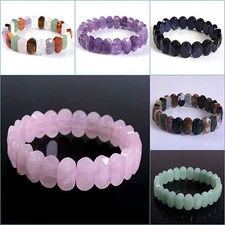14mm Faceted oval gemstone beads stretchable bracelet 7"-7.5"