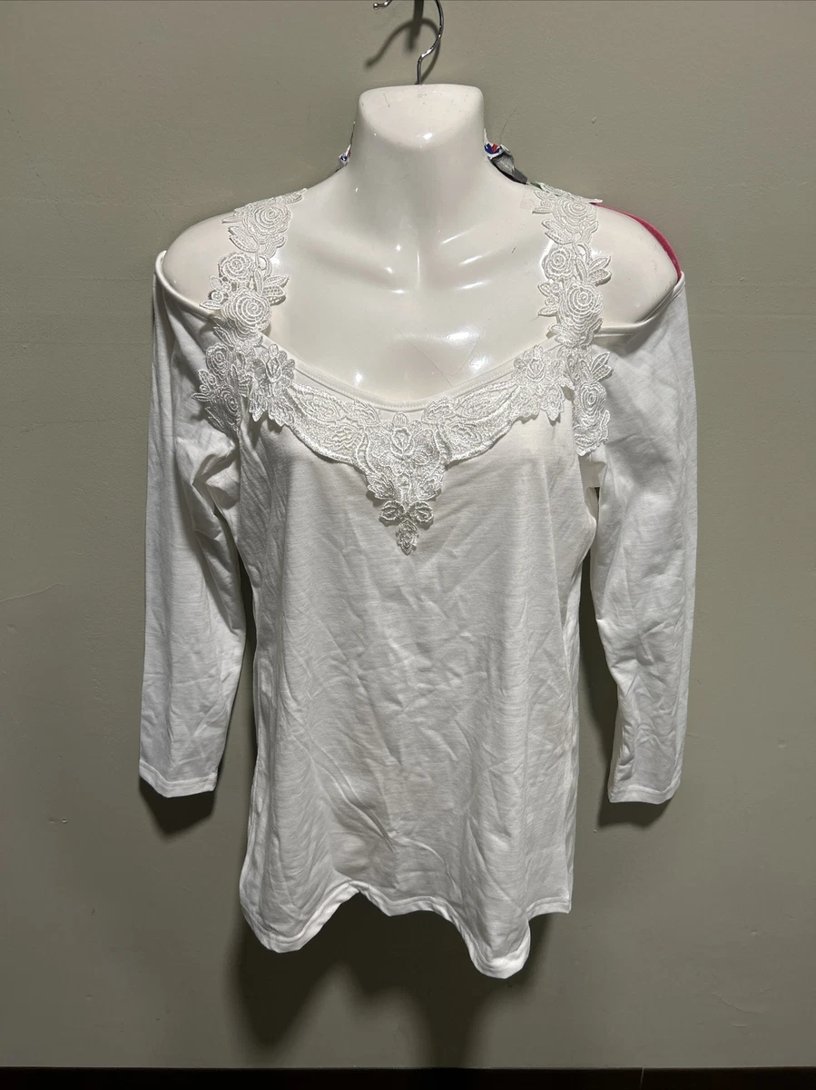 just fashion now ladies size s white Cold shoulder top lace trim