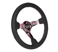 NRG Steering Wheel 350mm 3"Deep Black Leather Hydro Dipped SAKURA RST-036SAK-R