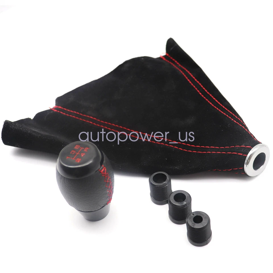 Ajuste para Honda Civic Si cupé 5 velocidades cuero perilla de cambio + bota de gamuza puntada roja Foto 3 de 4