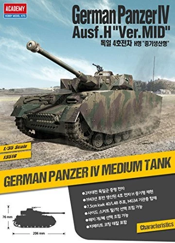 German Panzer IV Ausf.H. Pz.kpfw.IV Ausf.h "Ver Mid" Plastic Kit 1:25 Model - Immagine 2 di 4