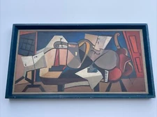 MILO CUBIST PAINTING JEAN EMILE GINDERTAEL FAMOUS MID CENTURY MUSICAL ABSTRACT