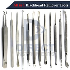 All in 1 Blackhead Remover Tweezers Whitehead Acne Pimple Comedone Extractor Kit