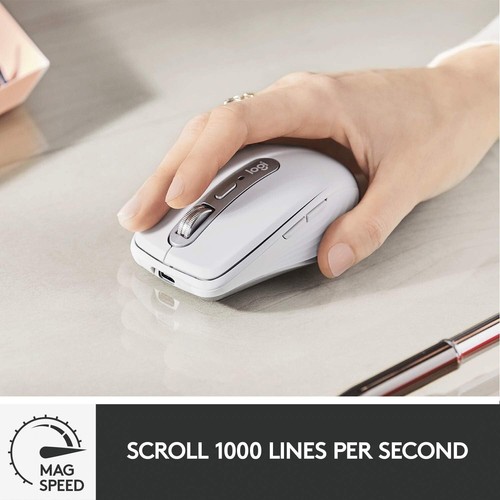Ergonomic MX Anywhere 3 Wireless Mouse - 4000DPI, USB-C, Pale Grey Finish - Picture 4 of 12