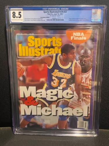MICHAEL JORDAN MAGIC JOHNSON Sports Illustrated JUNE 10 1991 CGC 8.5 NO LABEL