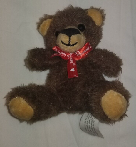 Russell Stover 4 Zoll Plüschbär dunkelbrauner Teddybär mit roter Bandschleife - Bild 1 von 2