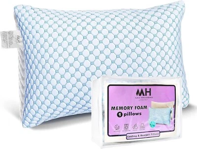 100% Shredded Memory Foam Pillow Firm pillows with 2 Comfort Zones Cooling & Bam
