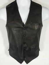 Vintage Golden Bear Mens Small Black Leather Vest tag says M 