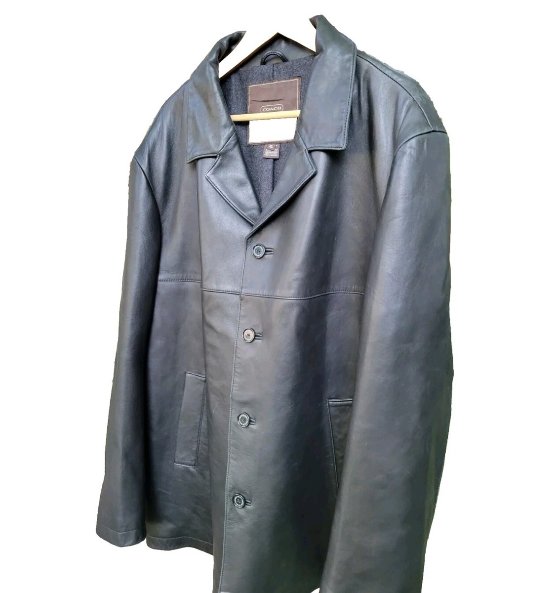 Vtg Coach 1941 Mens Black Leather Jacket XL Wool Liner Lined