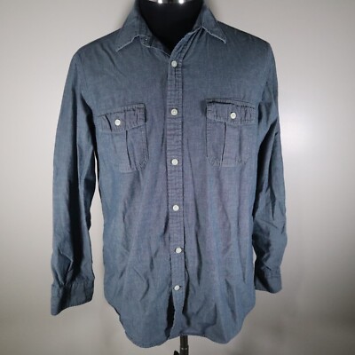 Article 365 Shirt Mens Medium Broken-In Flap Pocket Button Up Blue Long Sleeve