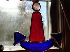 Red  Blue Stained Glass Anchor Sun Catcher
