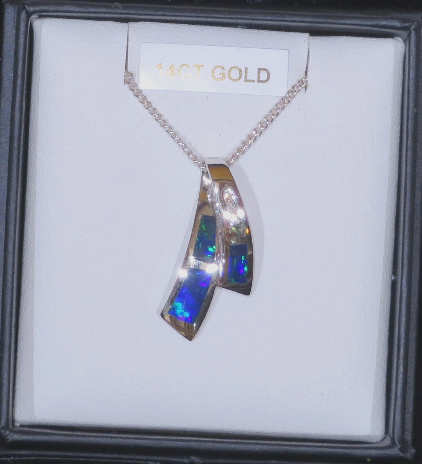 Solid Natural Opal Inlay Pendant, Freeform 14K White Gold, Australian Opal