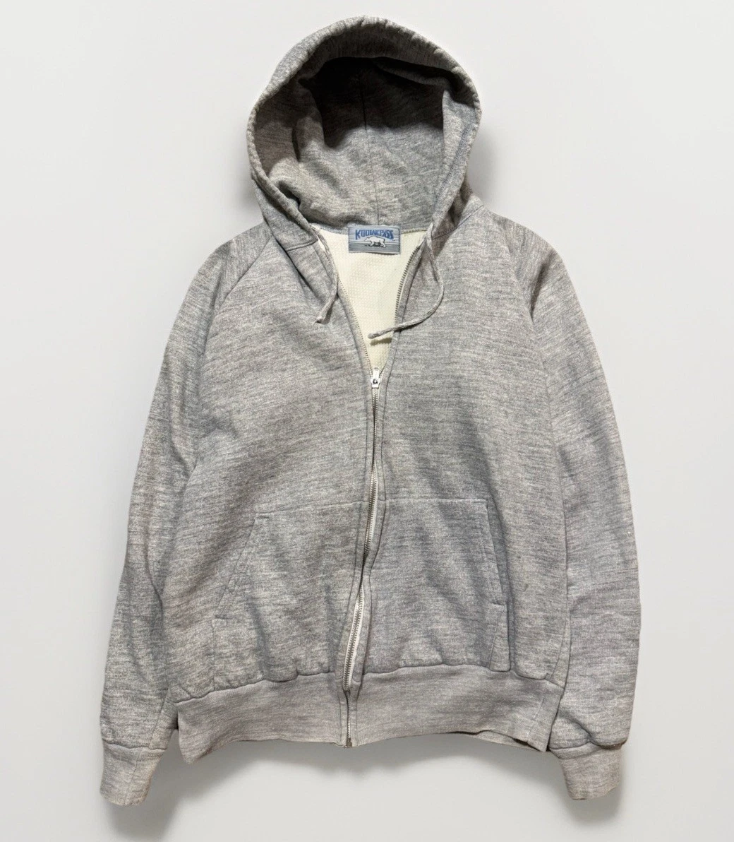 VINTAGE Kodiakpass Hoodie Mens M Grey Hoodie Full Zip Thermal Lined Cotton 70s