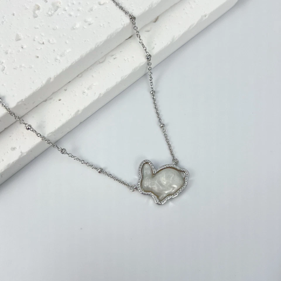🐇Collar Colgante Corto de Plata Kendra Scott Bunny en Taupe Nácar Nuevo Foto 4 de 4