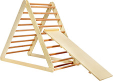 Wooden Climbing Triangle Ladder with Ramp, 2 in 1 Foldable Toddler Triangle Clim