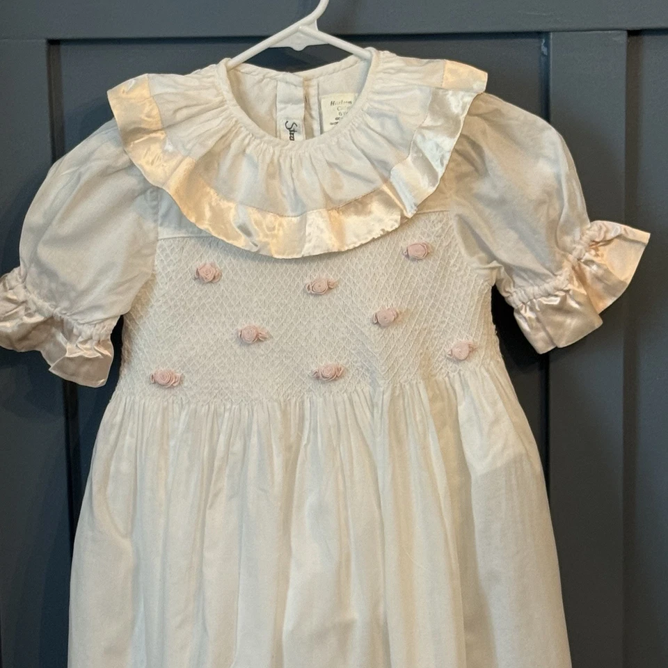 Vestido Colección Reliquia Niños Strasburg Niñas 6 Calado Blanco Satinado Ribete Foto 2 de 4