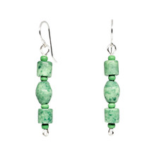 Green Czech Glass Beaded Dangle Earrings Silver Tone Boho Drop Jewelry