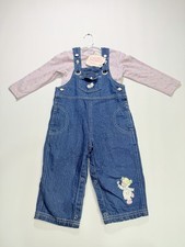 Precious Moments 2000 Baby Girl Denim Overalls Set Pink Top Outfit 24M