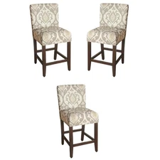 Home Square Suri 39.5" Wood and Fabric Height Barstool in Brown - Set of 3