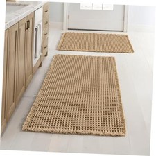 Set of 2 Waffle Bathroom Rugs Boho Bath Mat Brown 17"x24" 18"x30"