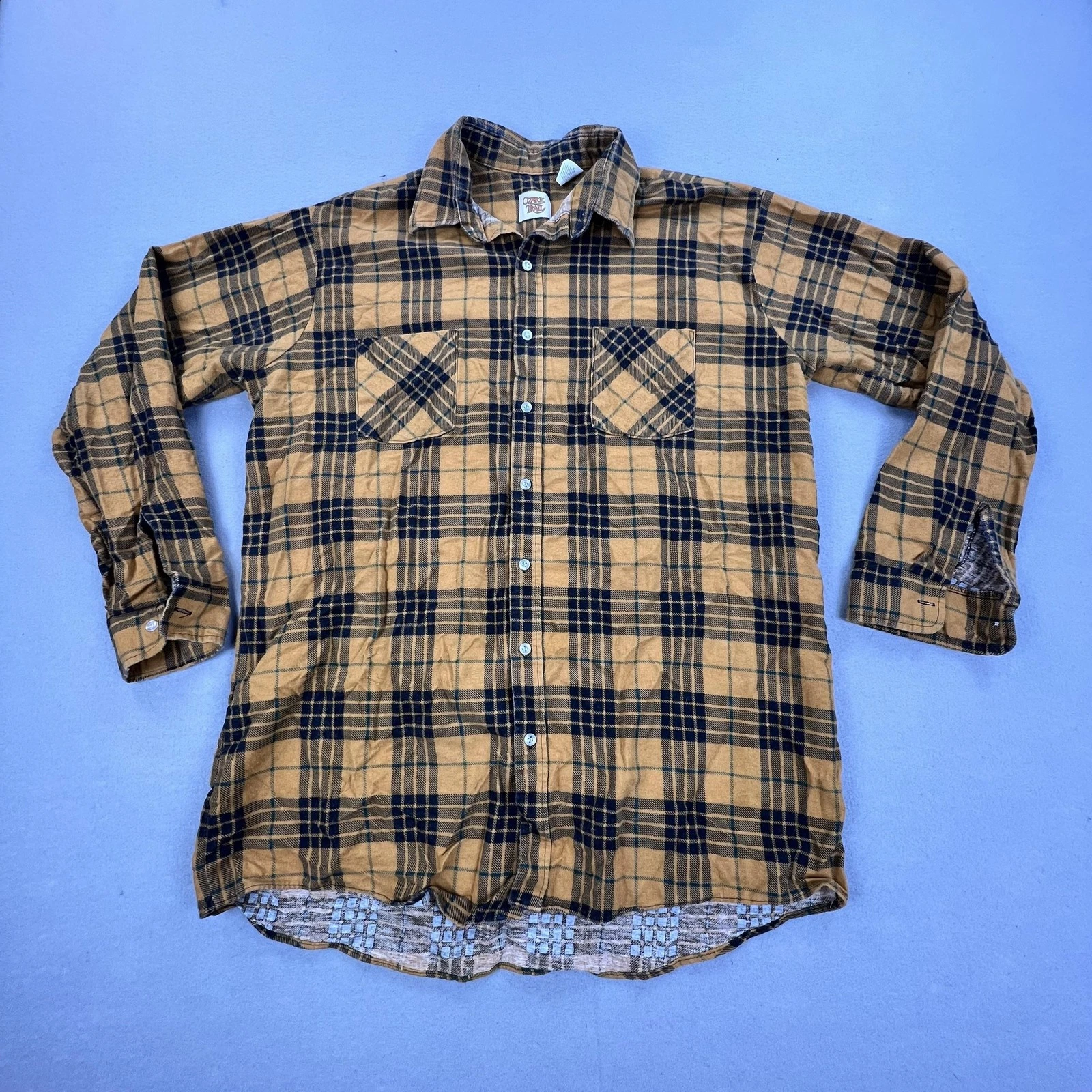 Vintage Ozark Trail Shirt Mens XLT Brown Plaid Flannel Made USA Outdoor 90s