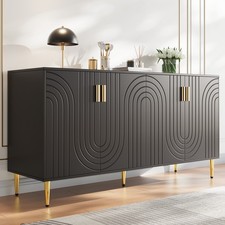 Black Sideboard 152 X 40 X 75 Cm With Unique Wave Design And Golden Handles And 