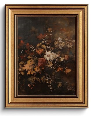 Gold Framed Wall Art Vintage Dark Floral Canvas Art Prints Moody