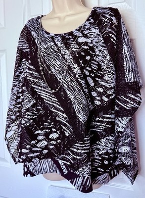 Alfred Dunner Womens 2fer Twinset Size L Lace Poncho attached Tank Black White