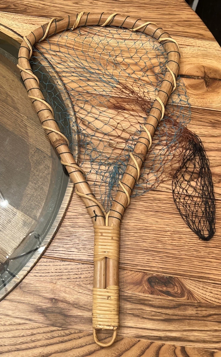 antique long handle fishing nets XL 18"x14" Walnut Handle, Walnut and Ash