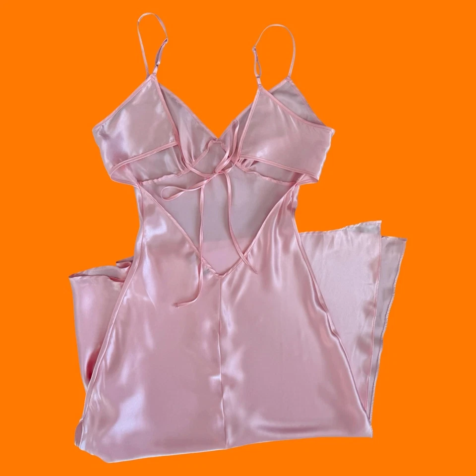 Vestido sin tirantes romántico lencería espalda abierta satinado rosa bebé vintage años 90 MEDIANO Foto 3 de 4