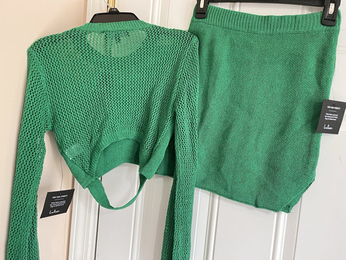 NWT Lulus Sweater Two Piece Set Top and Skirt Green Knit Women’s Small Vacation