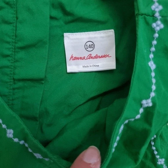 Vestido Hanna Andersson Verde Algodón Cintura Caída con Bordado Azul talla 140cm/10 Foto 3 de 4