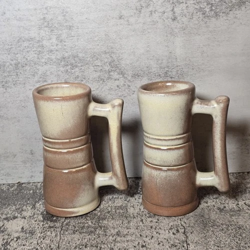 2 Vintage Frankoma Pottery Desert Beige Demitasse Espresso Cup Mug #26DC