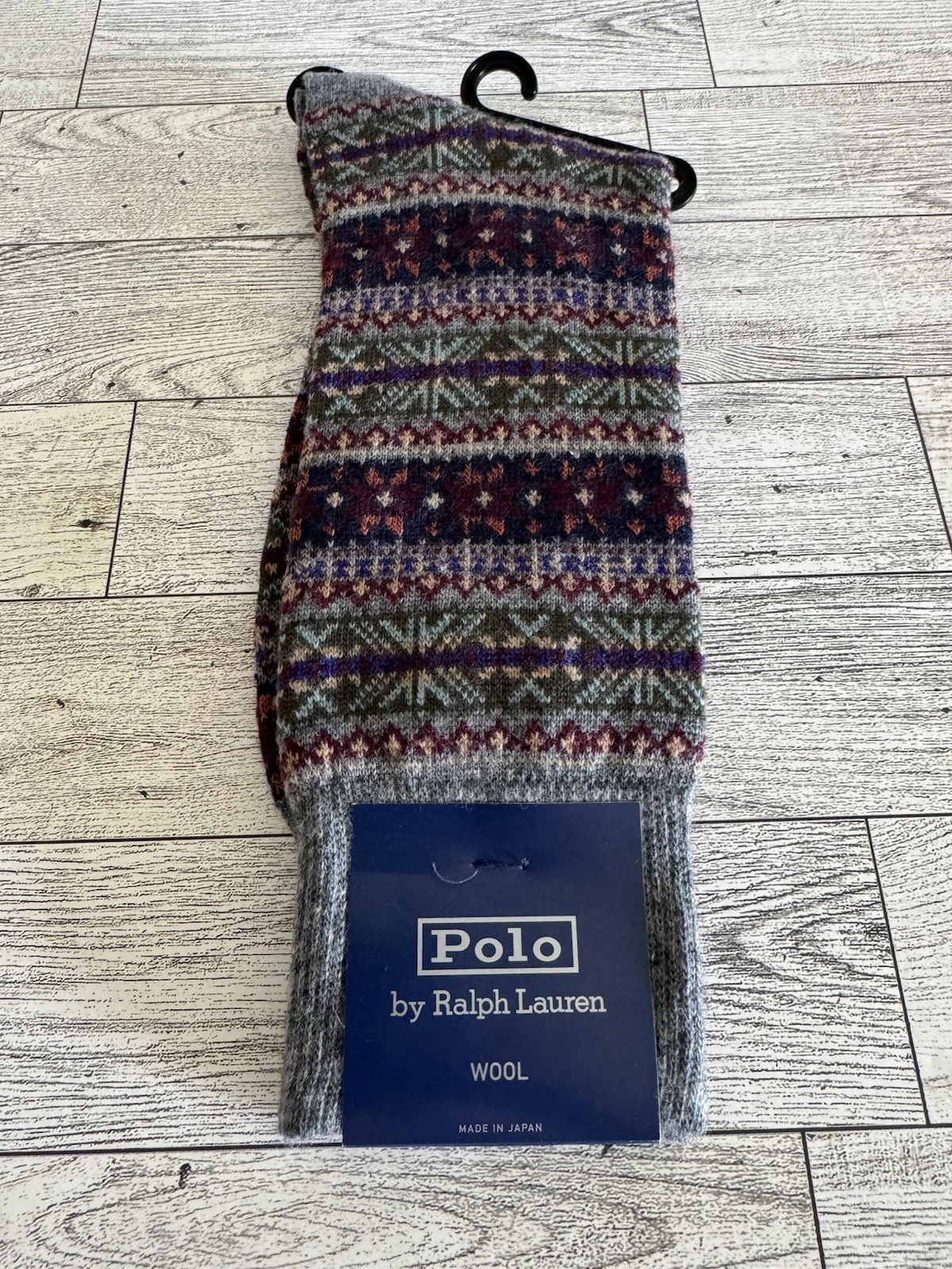 NWT Polo Ralph Lauren Mens Grey Multicolor Fair Isle Wool Blend Socks